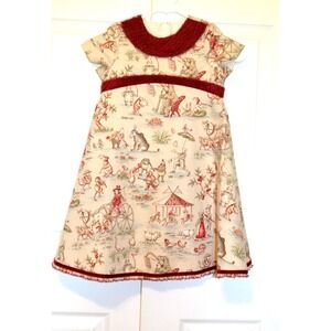 Vintage Trish Scully Whimsical Print Girls Size‎ 4  A-Line Cream Dress Animals